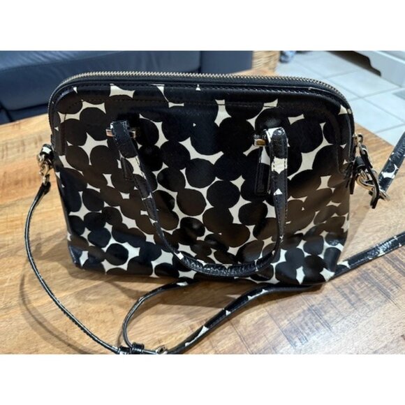 Kate Spade Black White Polka Dot Zip Dome Tote Satchel Purse Strap Double Handle - Picture 10 of 16